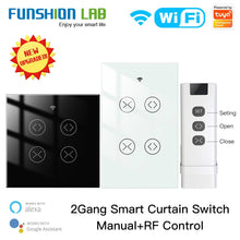 Load image into Gallery viewer, MFUNSHION WiFi RF Tuya 2 Gang Double Curtain Blind Switch for Roller Shutter Electric Motor With Google Home Alexa Smart Life