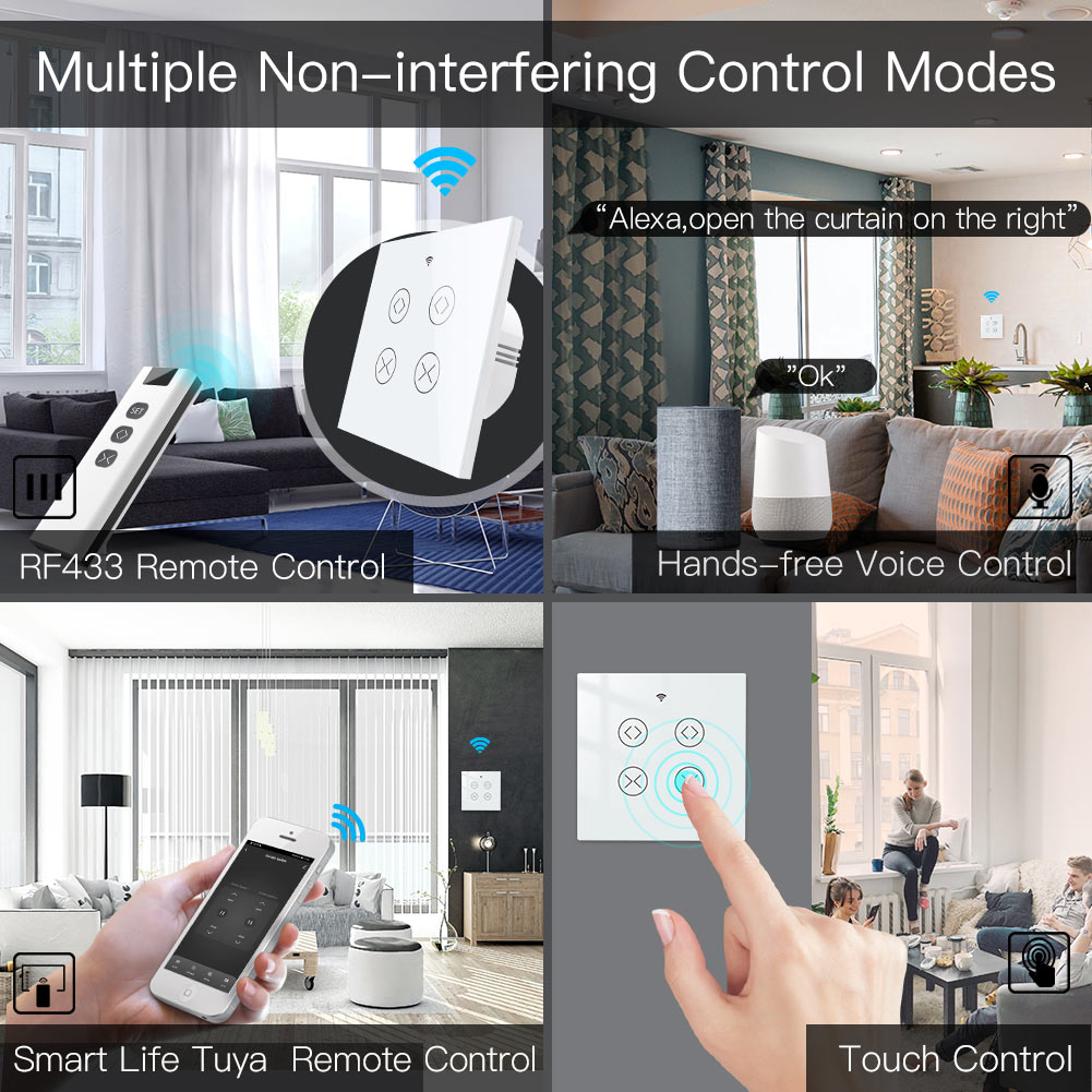 MFUNSHION WiFi RF Tuya 2 Gang Double Curtain Blind Switch for Roller Shutter Electric Motor With Google Home Alexa Smart Life
