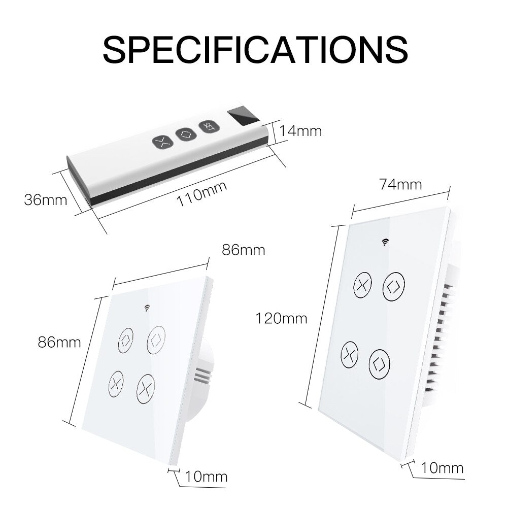 MFUNSHION WiFi RF Tuya 2 Gang Double Curtain Blind Switch for Roller Shutter Electric Motor With Google Home Alexa Smart Life