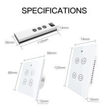 Load image into Gallery viewer, MFUNSHION WiFi RF Tuya 2 Gang Double Curtain Blind Switch for Roller Shutter Electric Motor With Google Home Alexa Smart Life