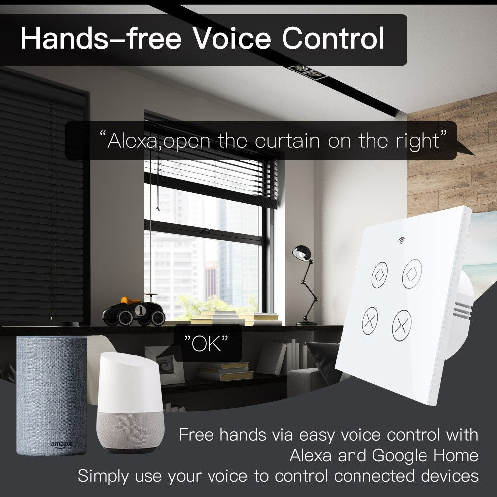 MFUNSHION WiFi RF Tuya 2 Gang Double Curtain Blind Switch for Roller Shutter Electric Motor With Google Home Alexa Smart Life