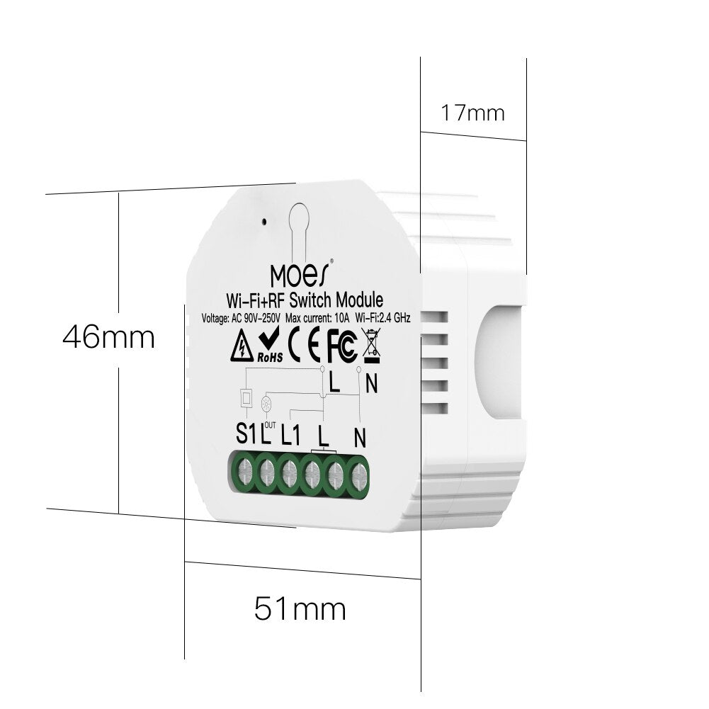 Mini DIY WiFi RF433 Smart Relay Switch Module Smart Life/Tuya App Control, Work with Alexa Google Home 1 Gang 1/2 Way