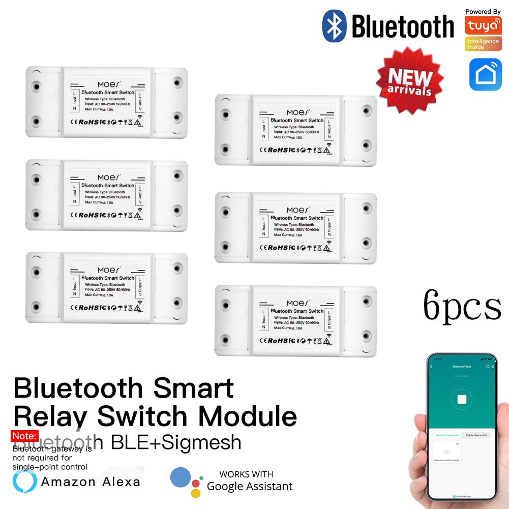 MoesHouse Bluetooth Smart Switch Relay Module Single Point Control Sigmesh Wireless Remote Control with Alexa Google Home tuya