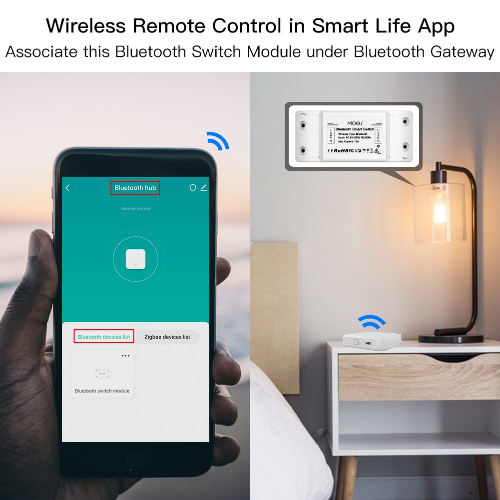 MoesHouse Bluetooth Smart Switch Relay Module Single Point Control Sigmesh Wireless Remote Control with Alexa Google Home tuya
