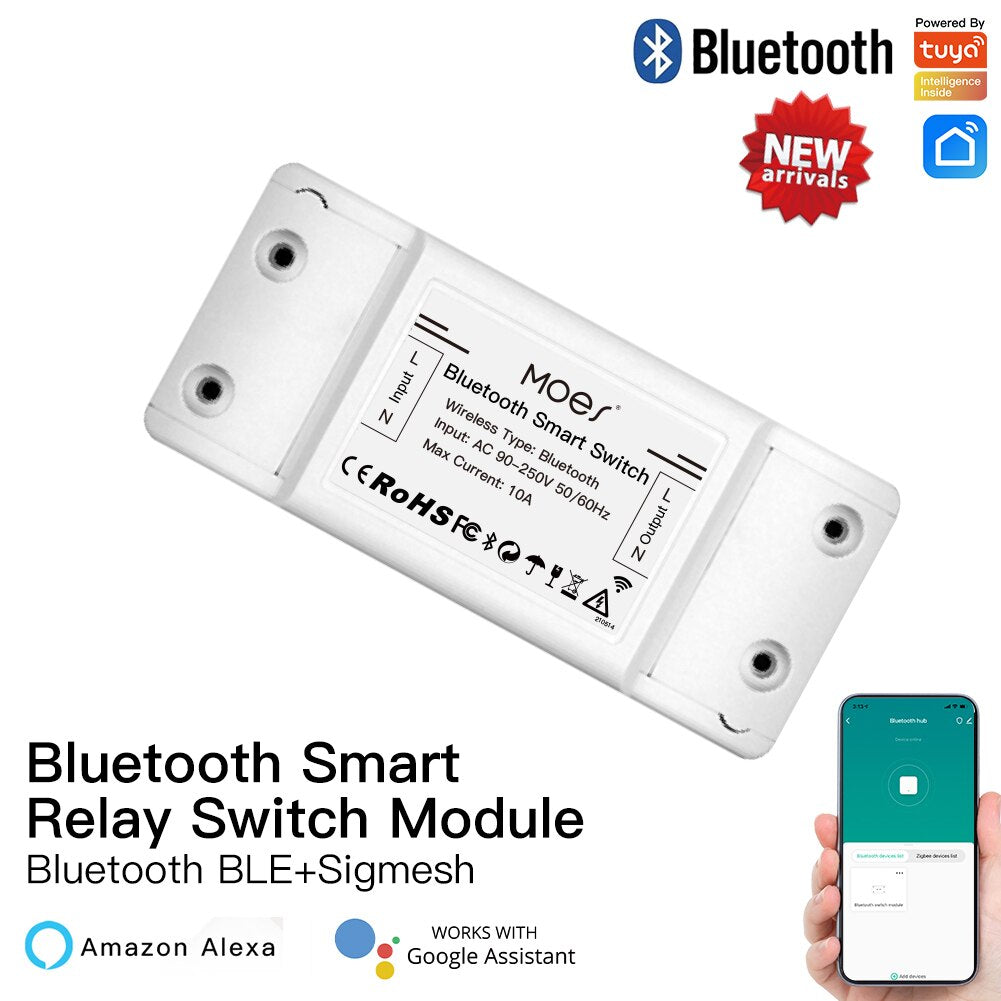 MoesHouse Bluetooth Smart Switch Relay Module Single Point Control Sigmesh Wireless Remote Control with Alexa Google Home tuya