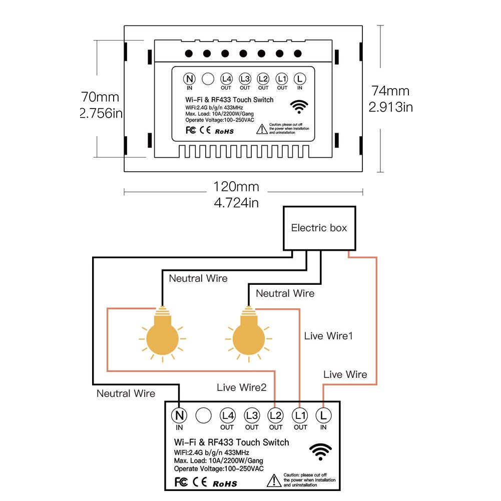 Smart Wifi+RF Glass Panel Switch Smart Life/Tuya App Multi-Control Association Voice Control with Alexa Google Home 1/2/3 Gang