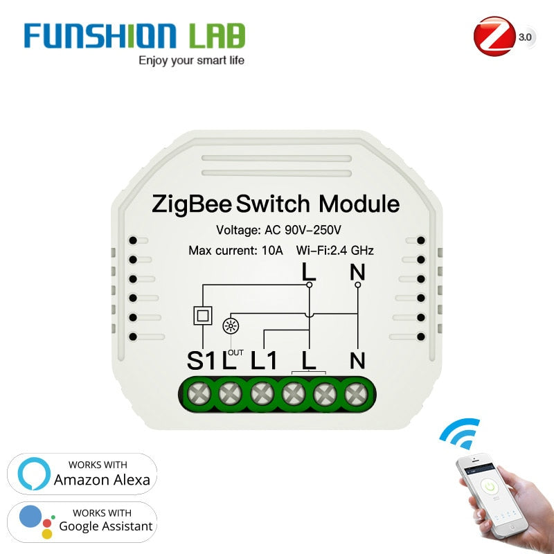 Tuya ZigBee 3.0 Smart Light Switch Module Smart Life/Tuya Wireless Remote Control, Work with Alexa Google Home for Voice Control