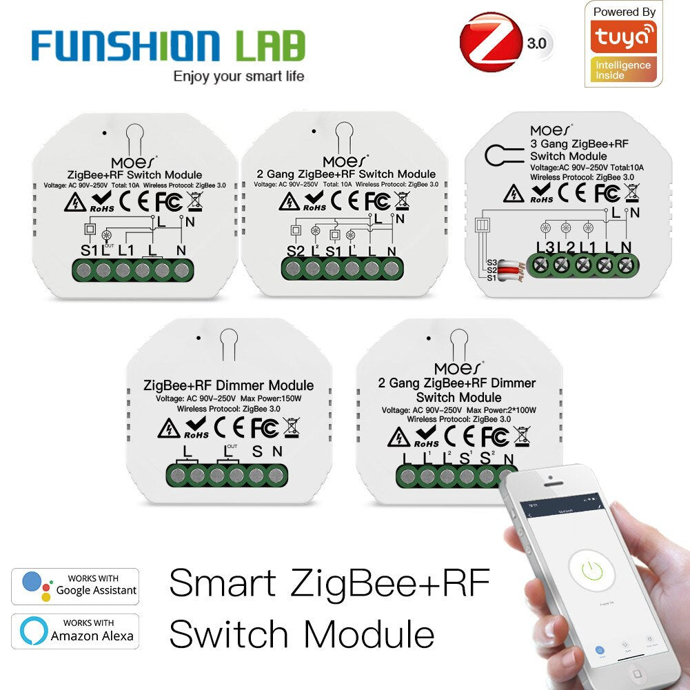 Tuya ZigBee 3.0 Smart Light Switch Relay Module 1/2/3 Gang Smart Life/Tuya App Control, Works with Alexa Google Home Yandex
