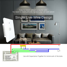 Load image into Gallery viewer, White RF433+WiFi Smart Wall Touch Switch No Neutral Wire Needed Single Wire Wall Switch Work with Alexa Google Home 170-250V