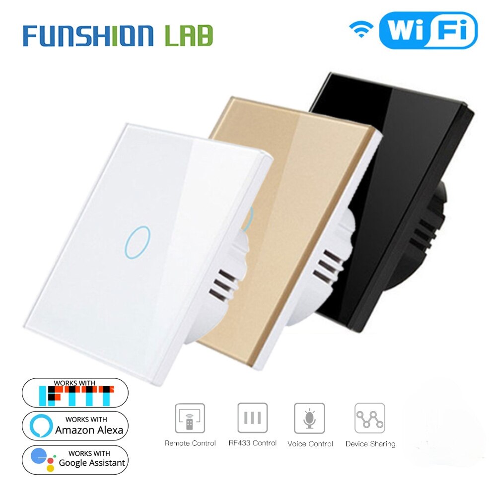 White WiFi Smart Wall Switch Neutral Wire Needed Wireless Smart Life Tuya Remote Control Single Fire Work With Alexa RF433