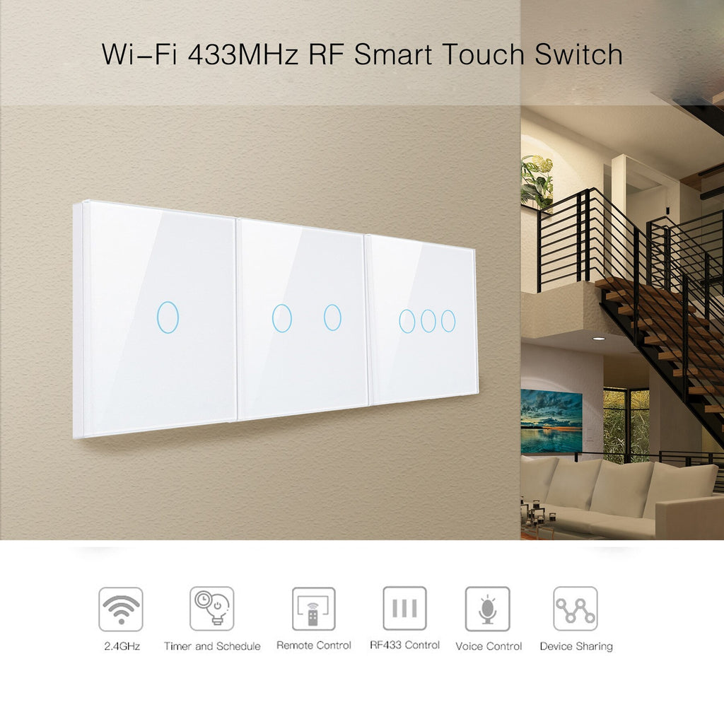 White WiFi Smart Wall Switch Neutral Wire Needed Wireless Smart Life Tuya Remote Control Single Fire Work With Alexa RF433