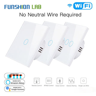 White WiFi Smart Wall Switch No Neutral Wire Needed Wireless Smart Life Tuya Remote Control Single Fire Work With Alexa RF433