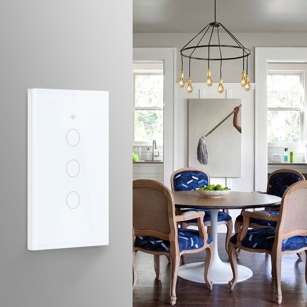 White WiFi Smart Wall Switch No Neutral Wire Needed Wireless Smart Life Tuya Remote Control Single Fire Work With Alexa RF433