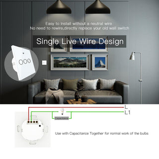 White WiFi Smart Wall Switch No Neutral Wire Needed Wireless Smart Life Tuya Remote Control Single Fire Work With Alexa RF433