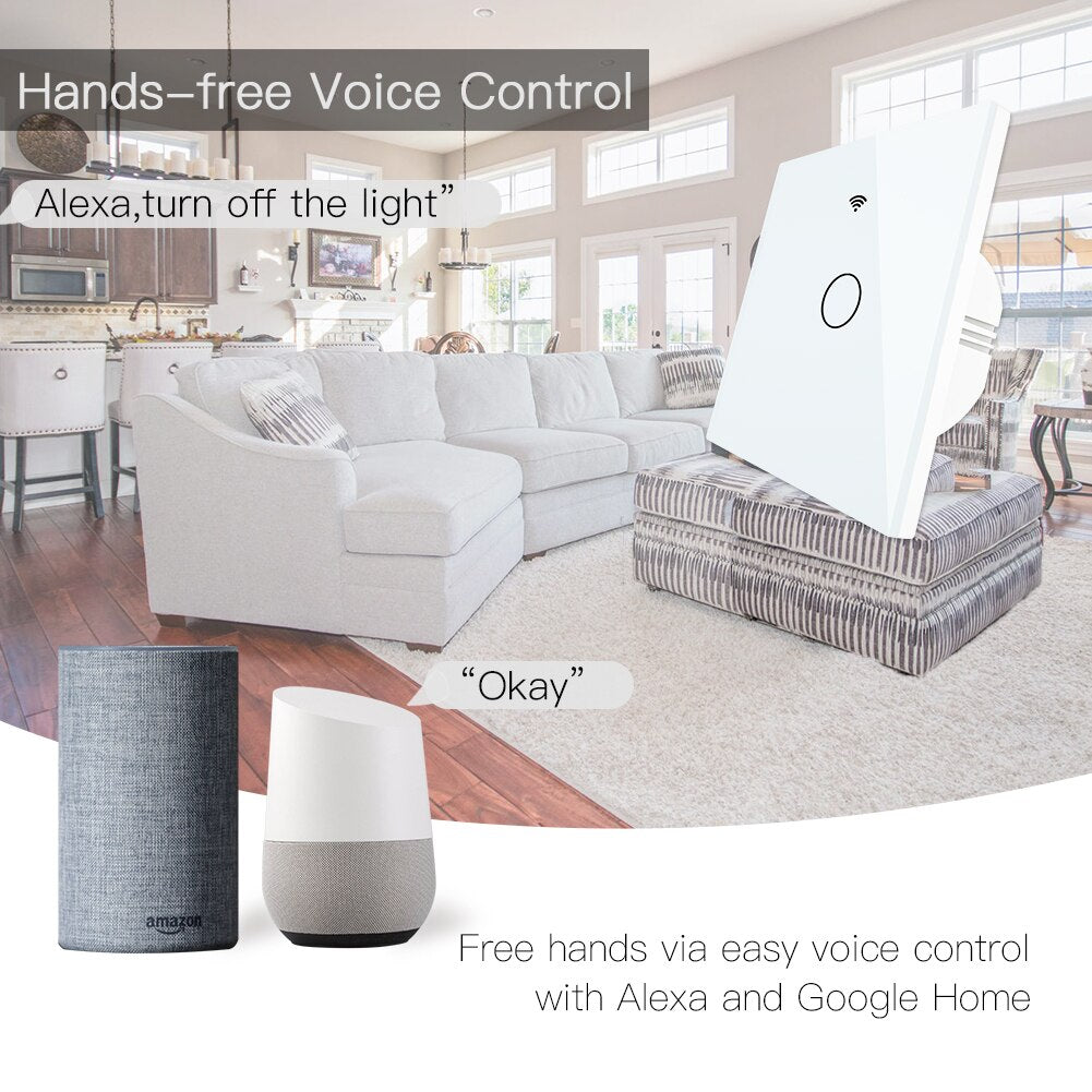 White WiFi Smart Wall Touch Light Switch Smart Life Tuya APP Wireless Remote Control Work with Alexa Echo Google Home