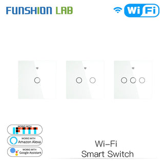 White WiFi Smart Wall Touch Light Switch Smart Life Tuya APP Wireless Remote Control Work with Alexa Echo Google Home