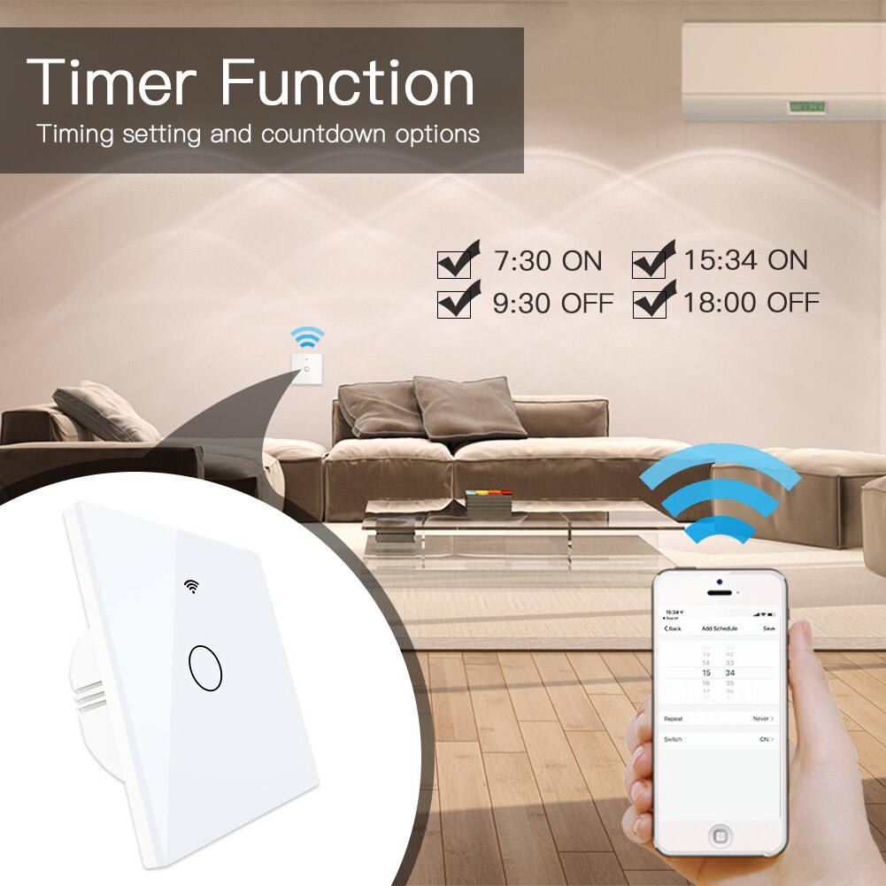 White WiFi Smart Wall Touch Light Switch Smart Life Tuya APP Wireless Remote Control Work with Alexa Echo Google Home