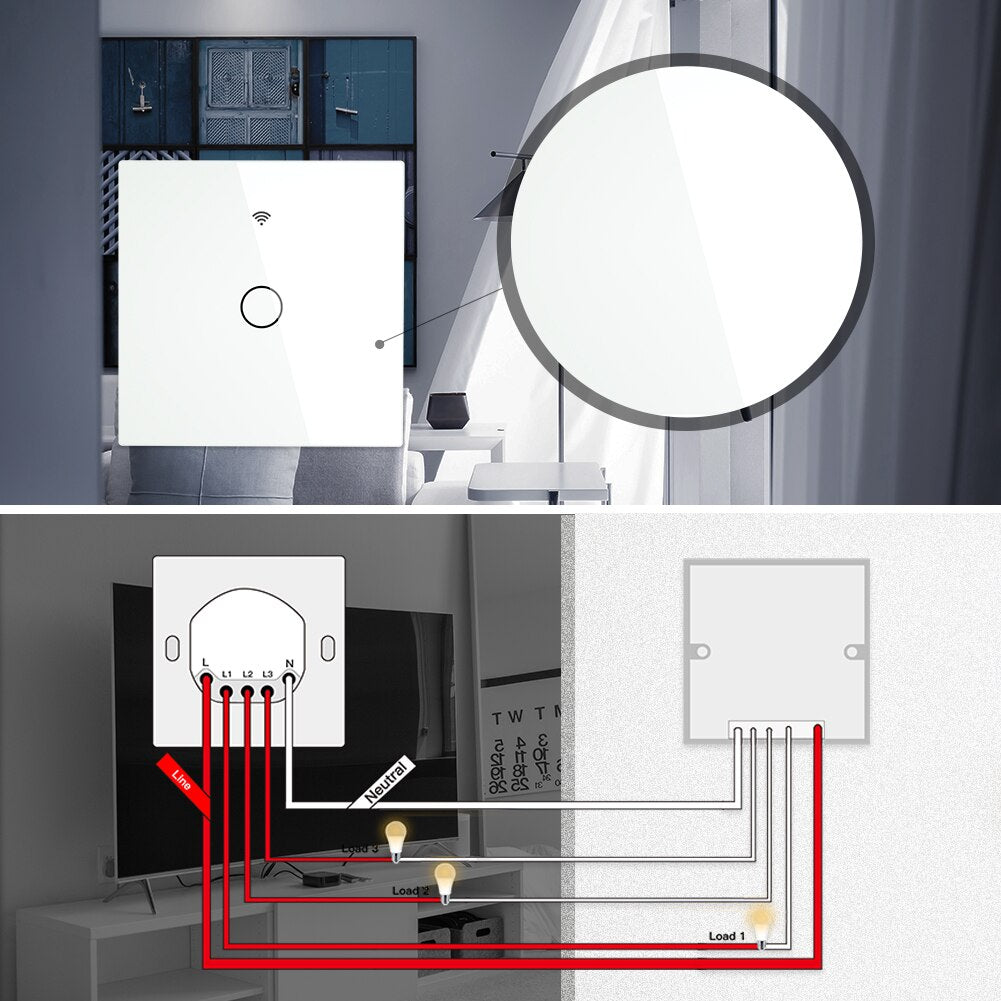White WiFi Smart Wall Touch Light Switch Smart Life Tuya APP Wireless Remote Control Work with Alexa Echo Google Home