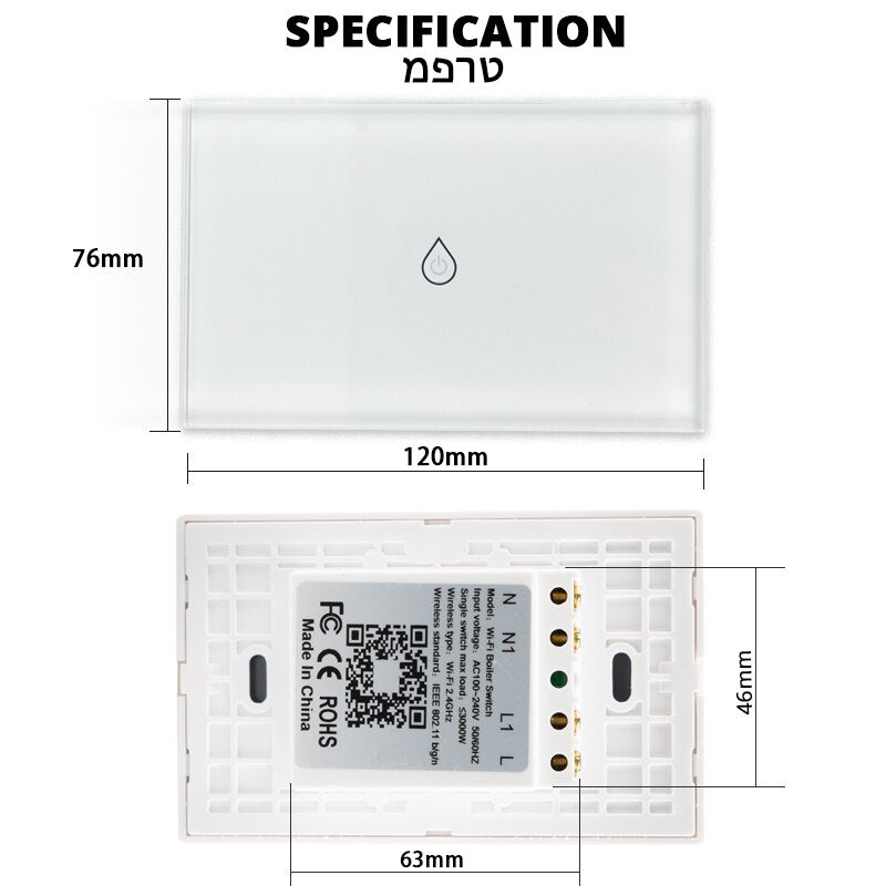 WiFi Smart Boiler Switch Water Heater Smart Life Tuya APP Remote Control Amazon Alexa Echo Google Home Voice Control Glass Panel