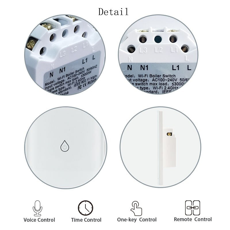 WiFi Smart Boiler Switch Water Heater Smart Life Tuya APP Remote Control Amazon Alexa Echo Google Home Voice Control Glass Panel
