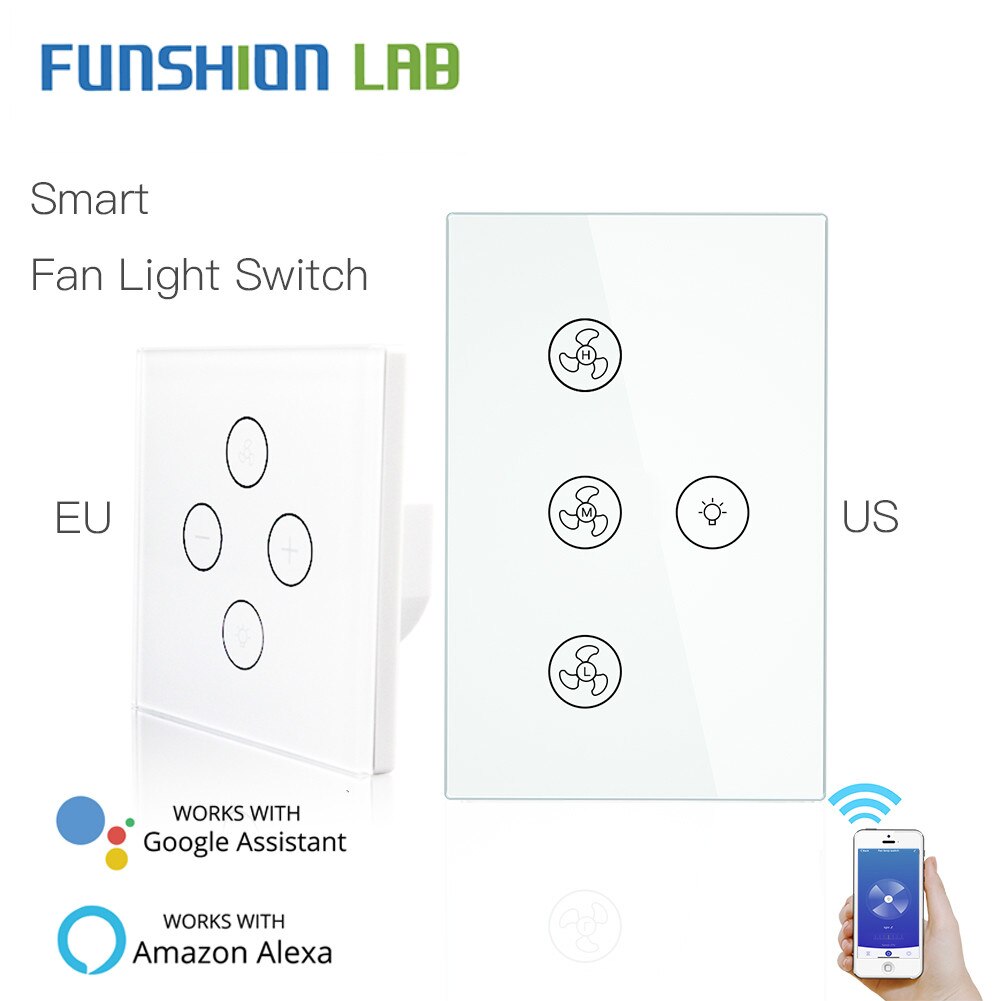 WiFi Smart Ceiling Fan Light Lamp Wall Switch Smart Life/Tuya APP Remote Various Speed Control Works with Alexa Echo Google Home