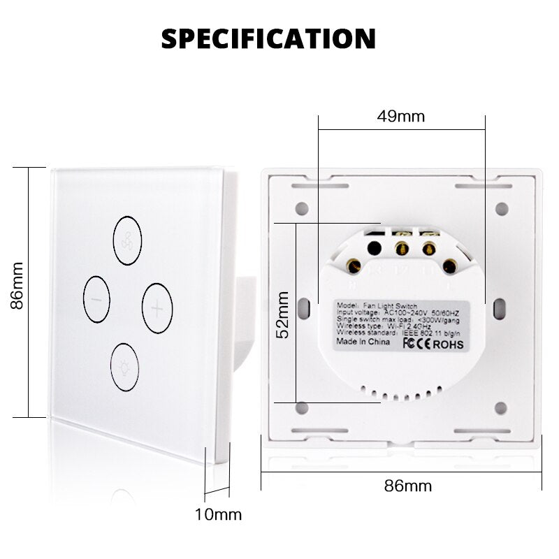 WiFi Smart Ceiling Fan Light Lamp Wall Switch Smart Life/Tuya APP Remote Various Speed Control Works with Alexa Echo Google Home