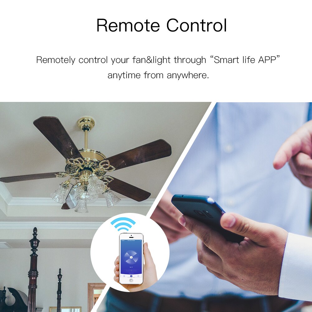 WiFi Smart Ceiling Fan Light Lamp Wall Switch Smart Life/Tuya APP Remote Various Speed Control Works with Alexa Echo Google Home