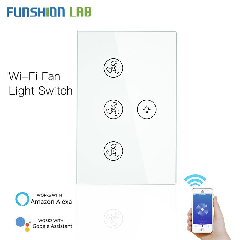 WiFi Smart Ceiling Fan Light Wall Switch,Smart Life/Tuya APP Remote Various Speed Control, Compatible with Alexa and Google Home