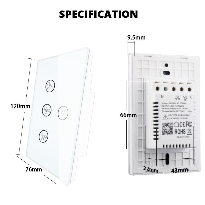 WiFi Smart Ceiling Fan Light Wall Switch,Smart Life/Tuya APP Remote Various Speed Control, Compatible with Alexa and Google Home