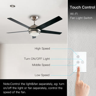 WiFi Smart Ceiling Fan Light Wall Switch,Smart Life/Tuya APP Remote Various Speed Control, Compatible with Alexa and Google Home
