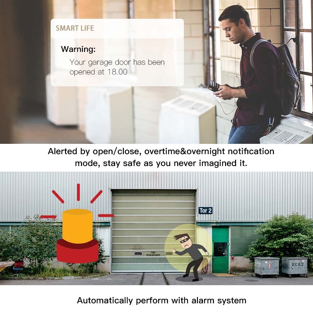 WiFi Smart Garage Door Controller Smart Life APP Remote Open Close Monitor Compatible With Alexa Echo Google Home No Hub Require