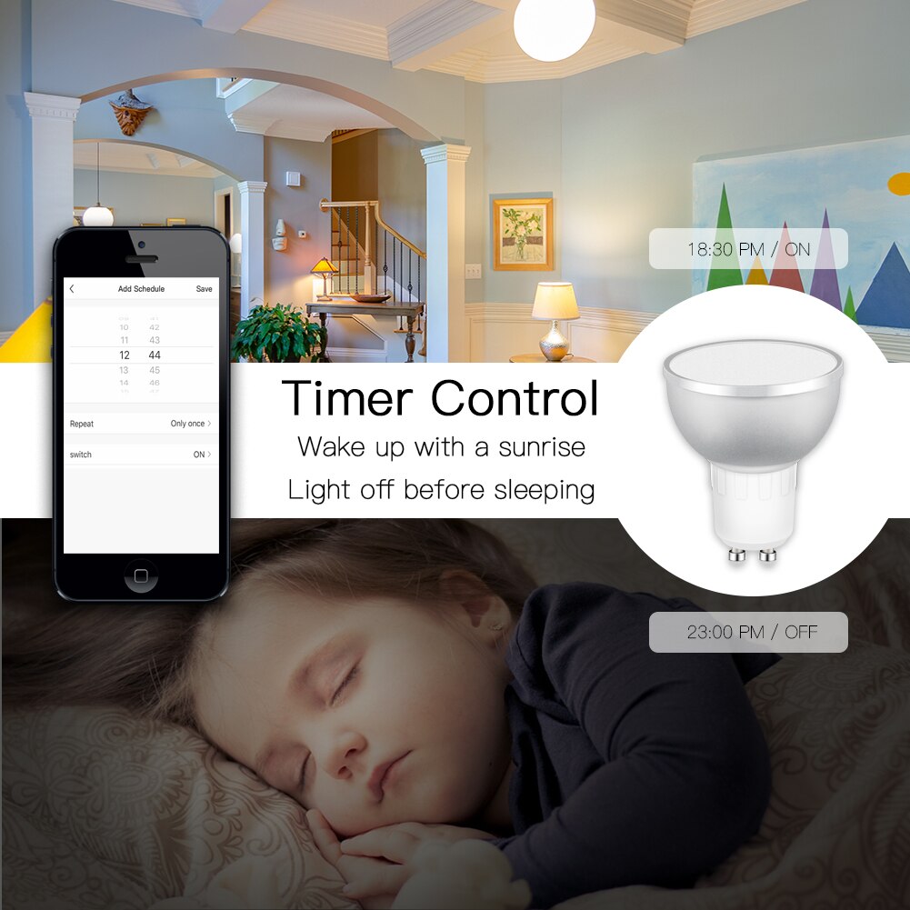 WiFi Smart LED Light Bulb 2700-6500k RGBCW Warm White Daylight Multicolor 50W Equivalent Work with Alexa Google Home GU10 2 Pack