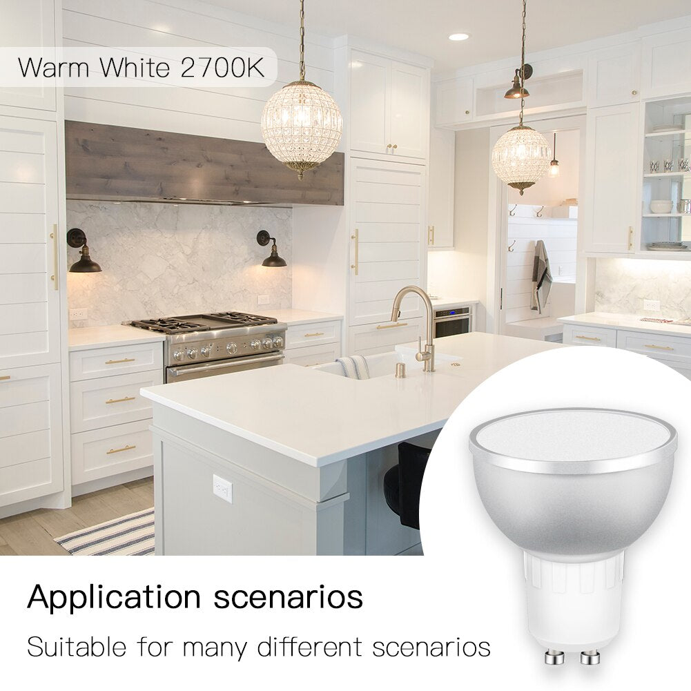 WiFi Smart LED Light Bulb 2700-6500k RGBCW Warm White Daylight Multicolor 50W Equivalent Work with Alexa Google Home GU10 2 Pack