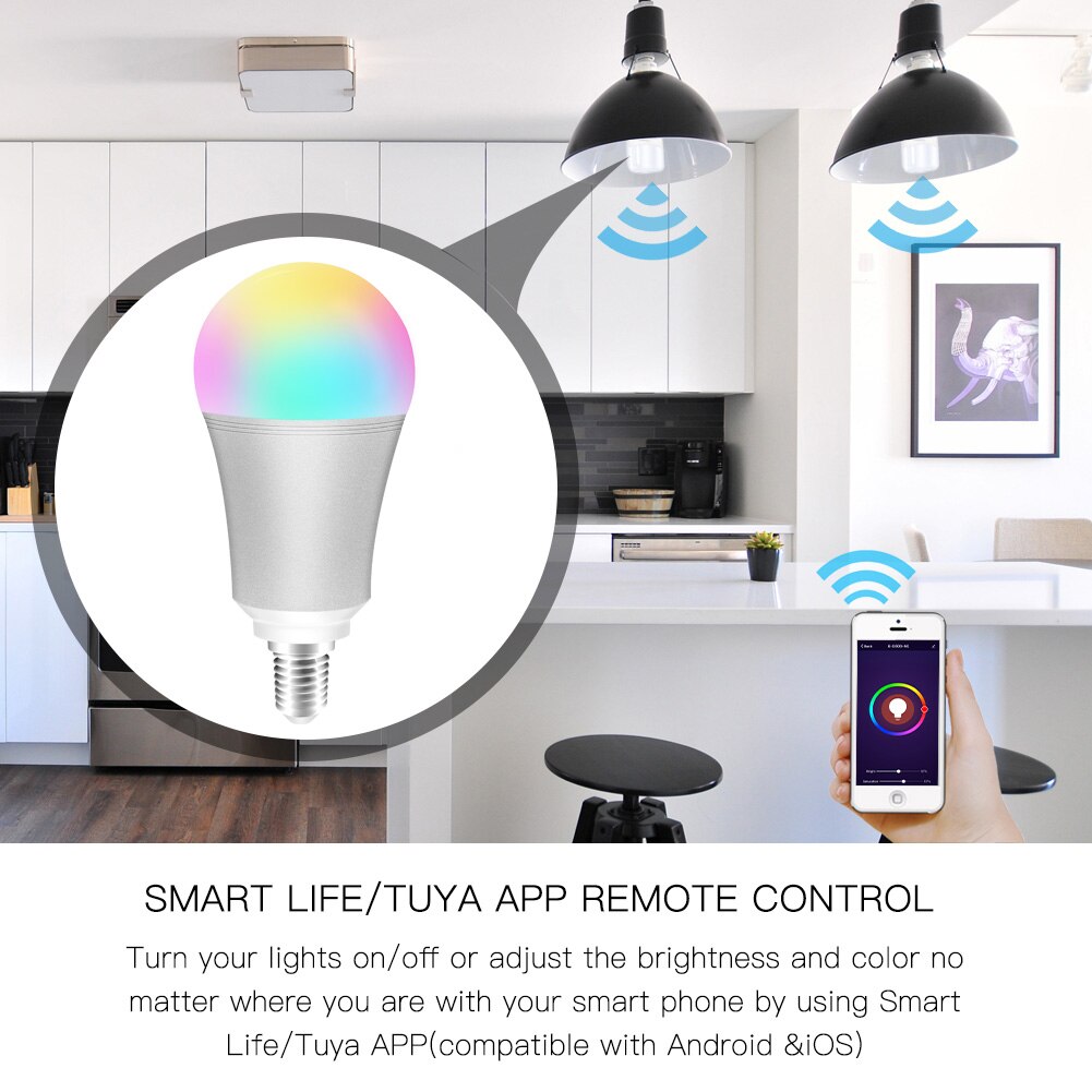 WiFi Smart Light Bulb Intelligent Colorful LED Lamp 7W RGBW APP Remote Control Works with Alexa Google for Smart Home E14