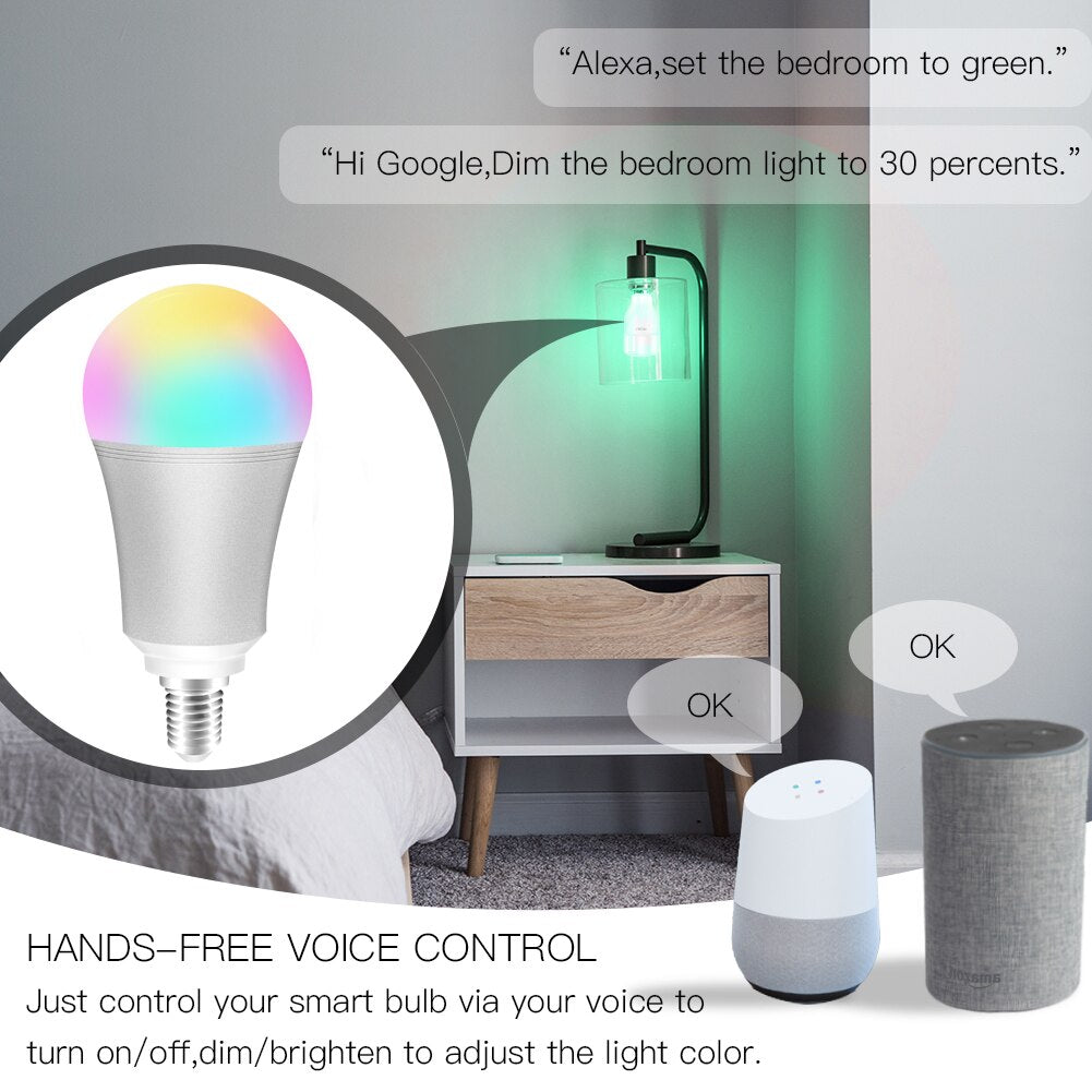 WiFi Smart Light Bulb Intelligent Colorful LED Lamp 7W RGBW APP Remote Control Works with Alexa Google for Smart Home E14