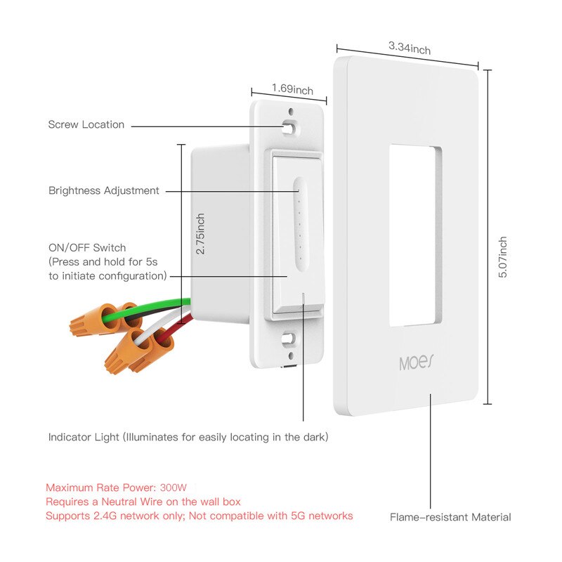 WiFi Smart Light Dimmer Switch Elegantly Designed Smart Life APP Works with Alexa Google Home for Voice Control,No Hub Required