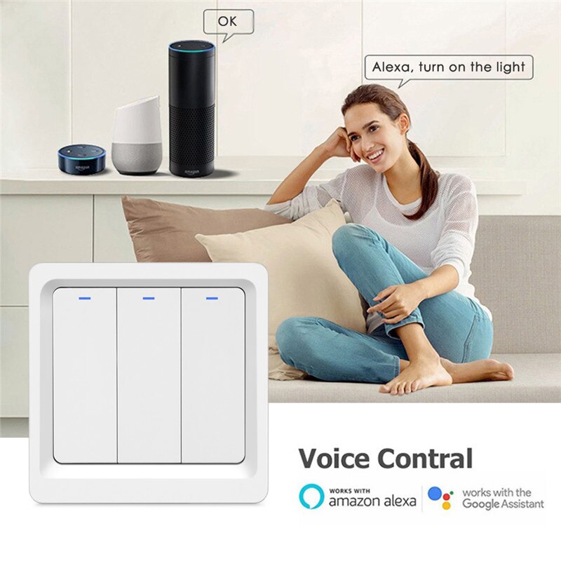 WiFi Smart Light LED Switch Push Button Smart Life/Tuya APP Remote Control Works with Alexa Google Home for Voice Control 3 Gang