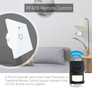 WiFi Smart Switch Remote Control Glass Panel Tuya Light Switch Works With Alexa Echo Google Home RF433 EU Type White Touch
