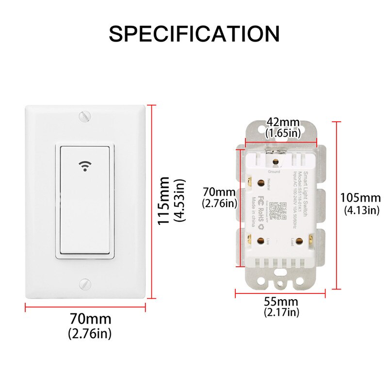 WiFi Wall Light Switch Smart Life/Tuya APP Remote Control Works with Amazon Alexa Echo Google Home IFTTT