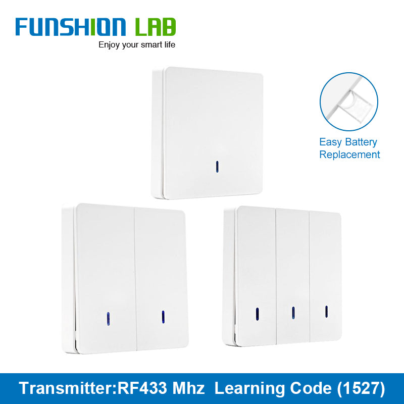 FUNSHION LAB 433MHz Universal Wireless Remote Control 86 Wall Panel RF Transmitter Receiver 1 2 3 Button For Home Light Switch