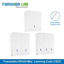 Load image into Gallery viewer, FUNSHION LAB 433MHz Universal Wireless Remote Control 86 Wall Panel RF Transmitter Receiver 1 2 3 Button For Home Light Switch