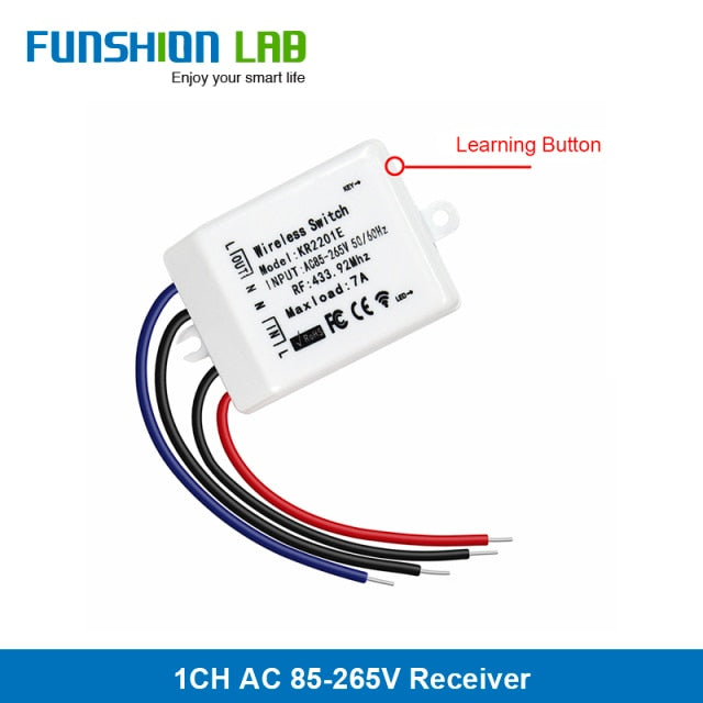 FUNSHION LAB 433MHz Universal Wireless Remote Control 86 Wall Panel RF Transmitter Receiver 1 2 3 Button For Home Light Switch