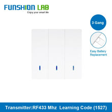 Load image into Gallery viewer, FUNSHION LAB 433MHz Universal Wireless Remote Control 86 Wall Panel RF Transmitter Receiver 1 2 3 Button For Home Light Switch