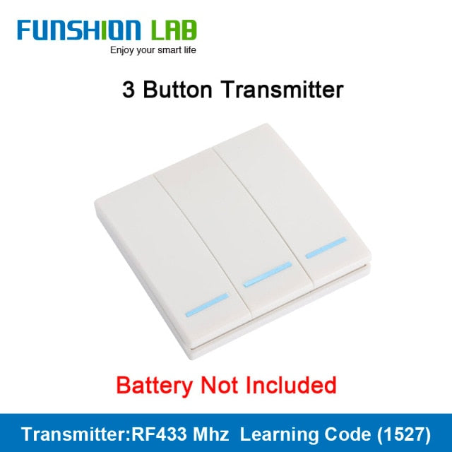 FUNSHION LAB 433MHz Universal Wireless Remote Control 86 Wall Panel RF Transmitter Receiver 1 2 3 Button For Home Light Switch