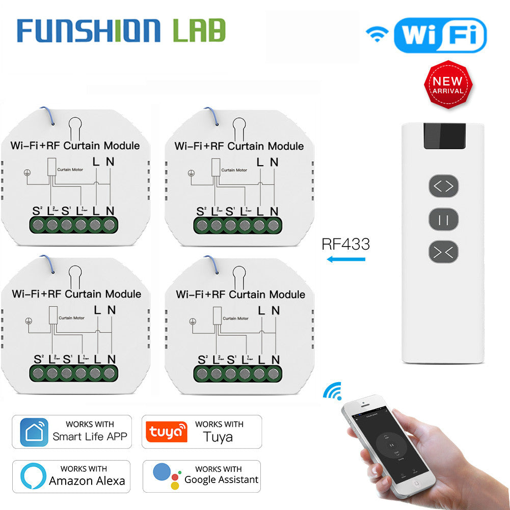 Funshion WiFi RF433 Blinds Curtain Switch  for Electric Roller Shutter Sunscreen Tuya Smart Life Google Home Alexa Smart Home