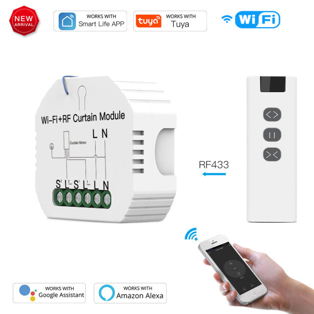 Funshion WiFi RF433 Blinds Curtain Switch  for Electric Roller Shutter Sunscreen Tuya Smart Life Google Home Alexa Smart Home