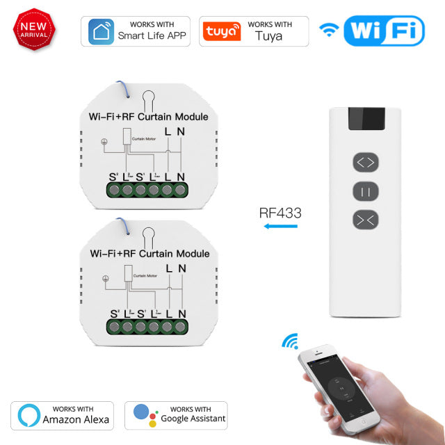Funshion WiFi RF433 Blinds Curtain Switch  for Electric Roller Shutter Sunscreen Tuya Smart Life Google Home Alexa Smart Home