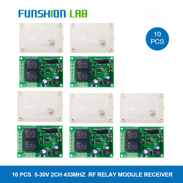 FUNSHION  433Mhz DC 6V 12V 24V Universal Wireless Remote Control Switch 2 CH RF Relay Receiver Module DC5-30V For Smart Home