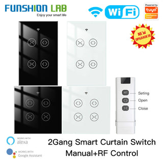 FUNSHION Tuya Smart Life WiFi RF 2 Gang Double Curtain Blind Switch for Roller Shutter Electric Motor With Google Home Alexa