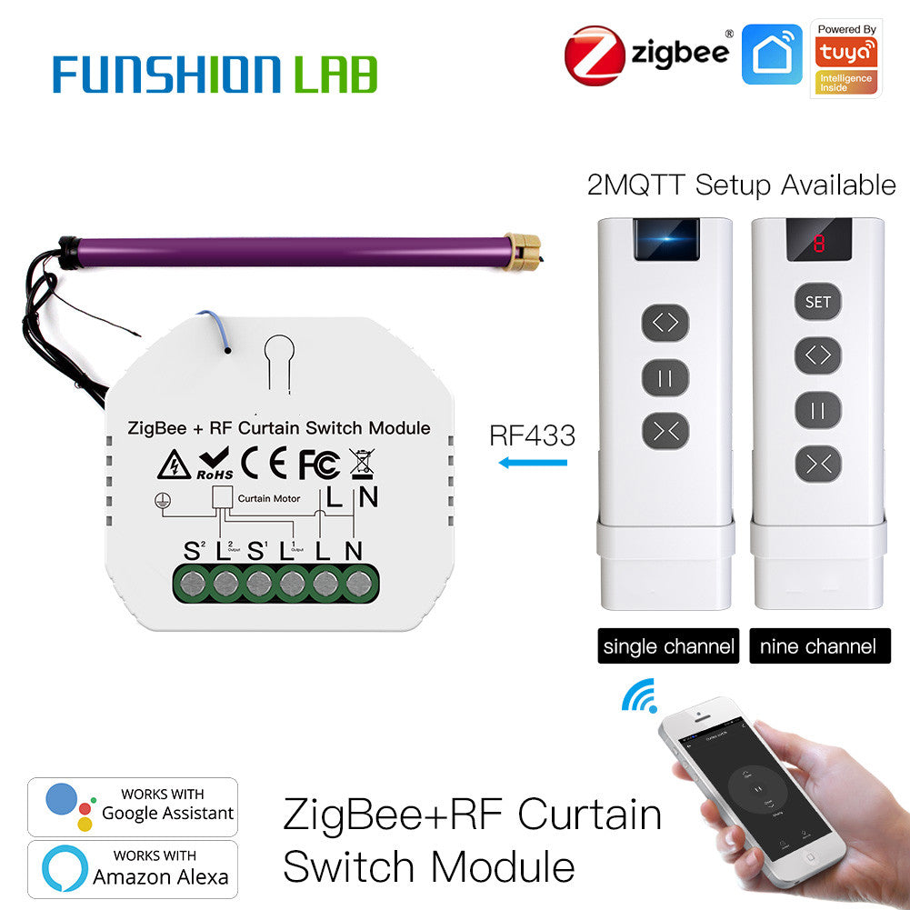 Tuya Smart Life Zigbee RF433 Blind Curtain Switch with Remote for Electric Roller Shutter Sunscreen Google Home Alexa Smart Home